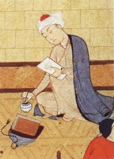 unknow artist Qays,the future Majnun,begins as a scribe to write his poem in honor of the theophany through Layli France oil painting art